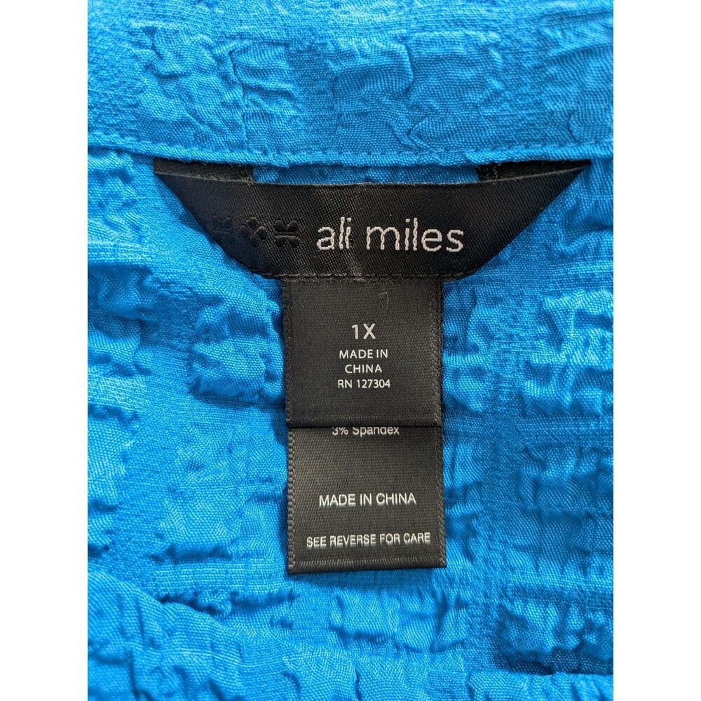 Ali Miles Tunic Women's 1X Blue Wearable Art Blouse Shirt Top Abstract Textured - Picture 7 of 11